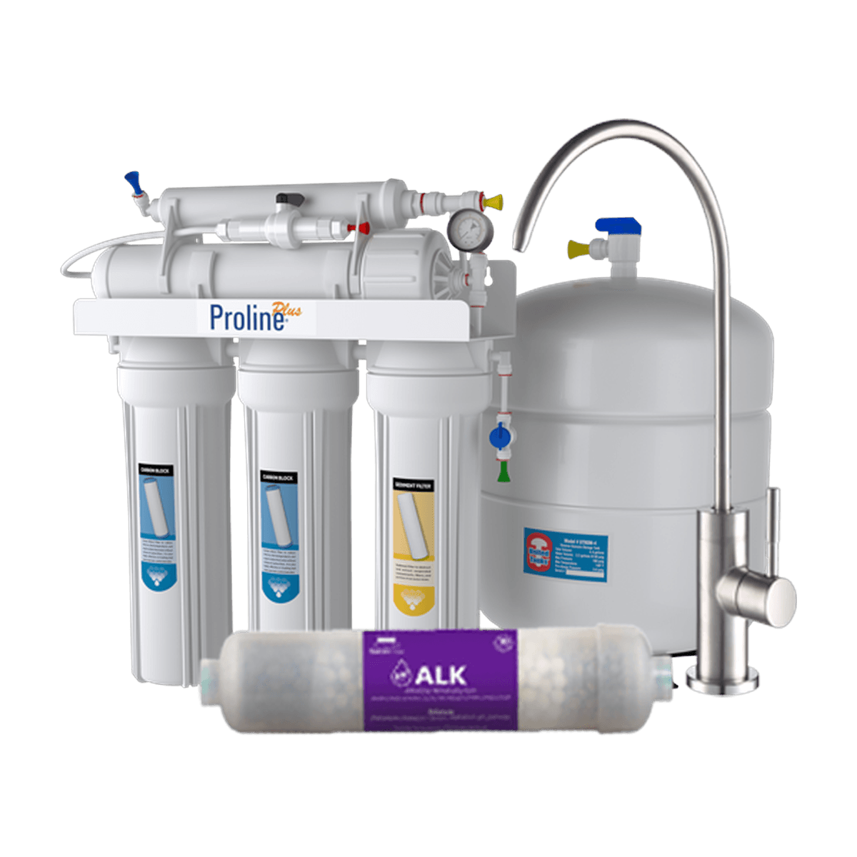 The Pure Alkaline filter stage fitted inline with a reverse osmosis system