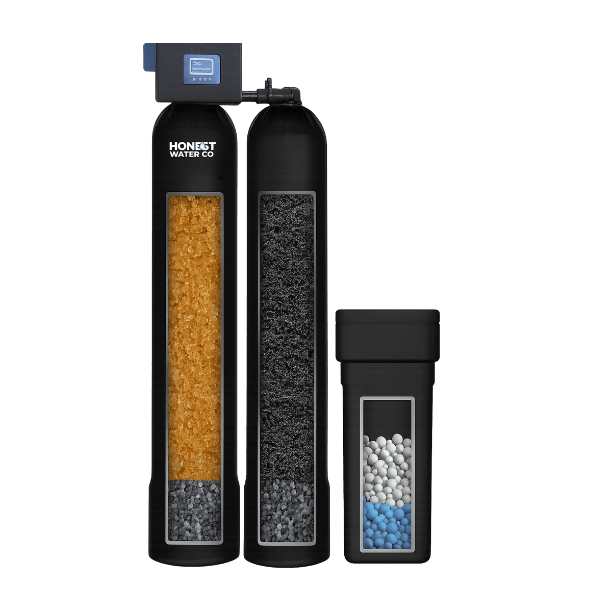 Honest Water Co Dual Tank system — separate softening tank and self-cleaning carbon tank